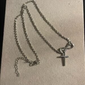 Cross and Infinity Symbol Silver Tone Necklace